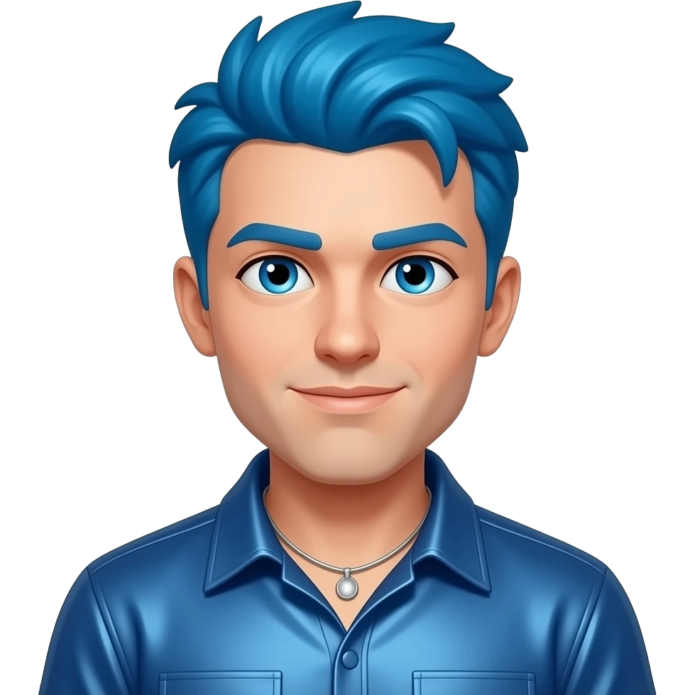 DanTDM with blue eyes, blue hair, indigo metallic shirt, silver necklace emoji