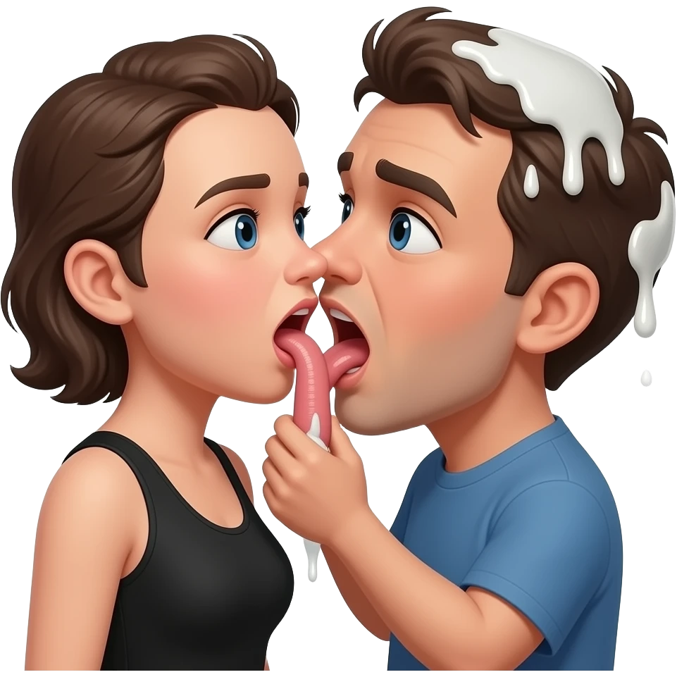 man sucking a mans penis slobbering everywhere and white liquid is all over her emoji