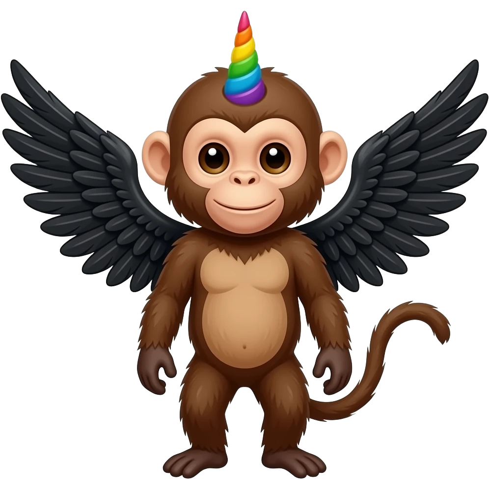 capuchin monkey with rainbow unicorn horn and black wings emoji