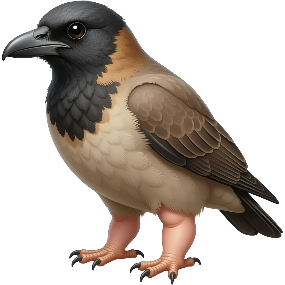 surrealistic - a plucked, wild bastard bird, with grown fat human feet , shown at a 45-degree angle emoji