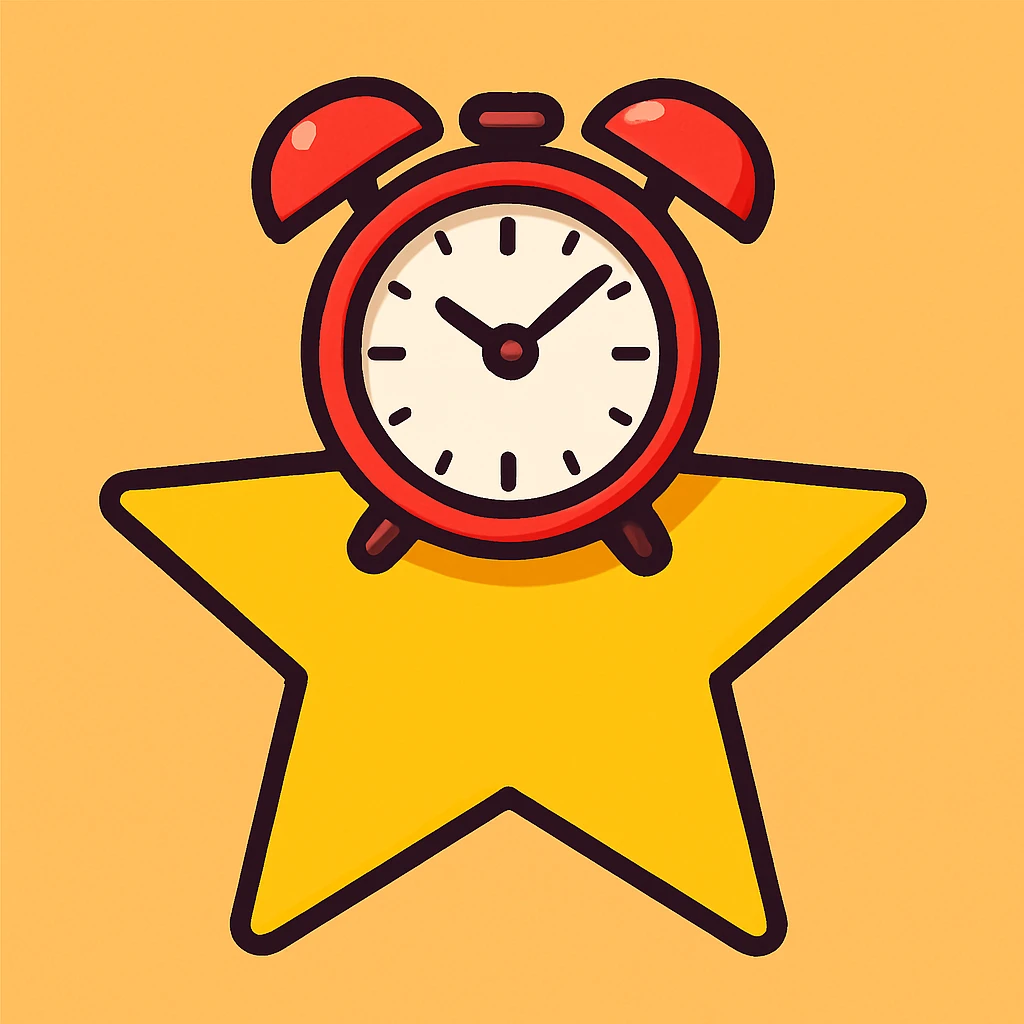 a star with an alarm clock on top, cartoon style emoji