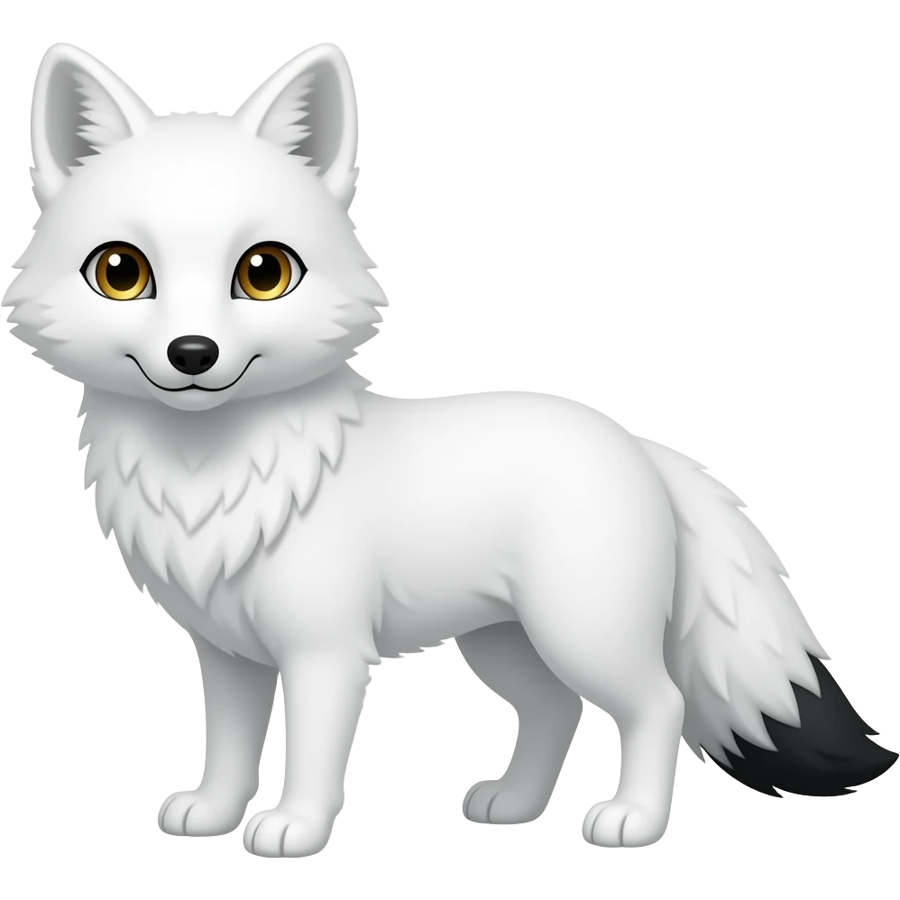 A pure white Arctic Fox with golden eyes, no whiskers and with black on the end of his tail emoji