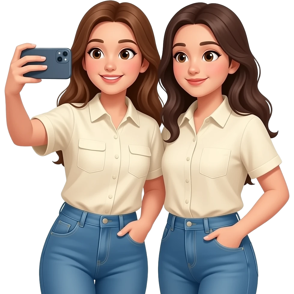 apple emoji of girls with cream shirts taking photos together with an iphone emoji