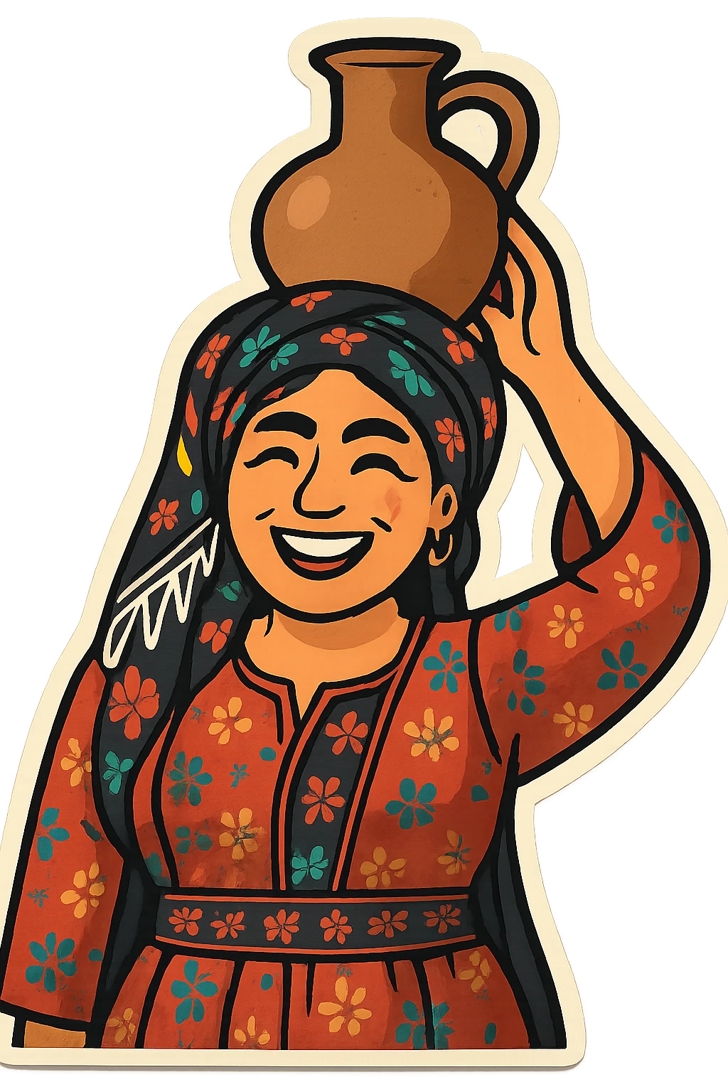 Cartoon sticker in Flat Toon style with a laughing expression, transparent background. emoji