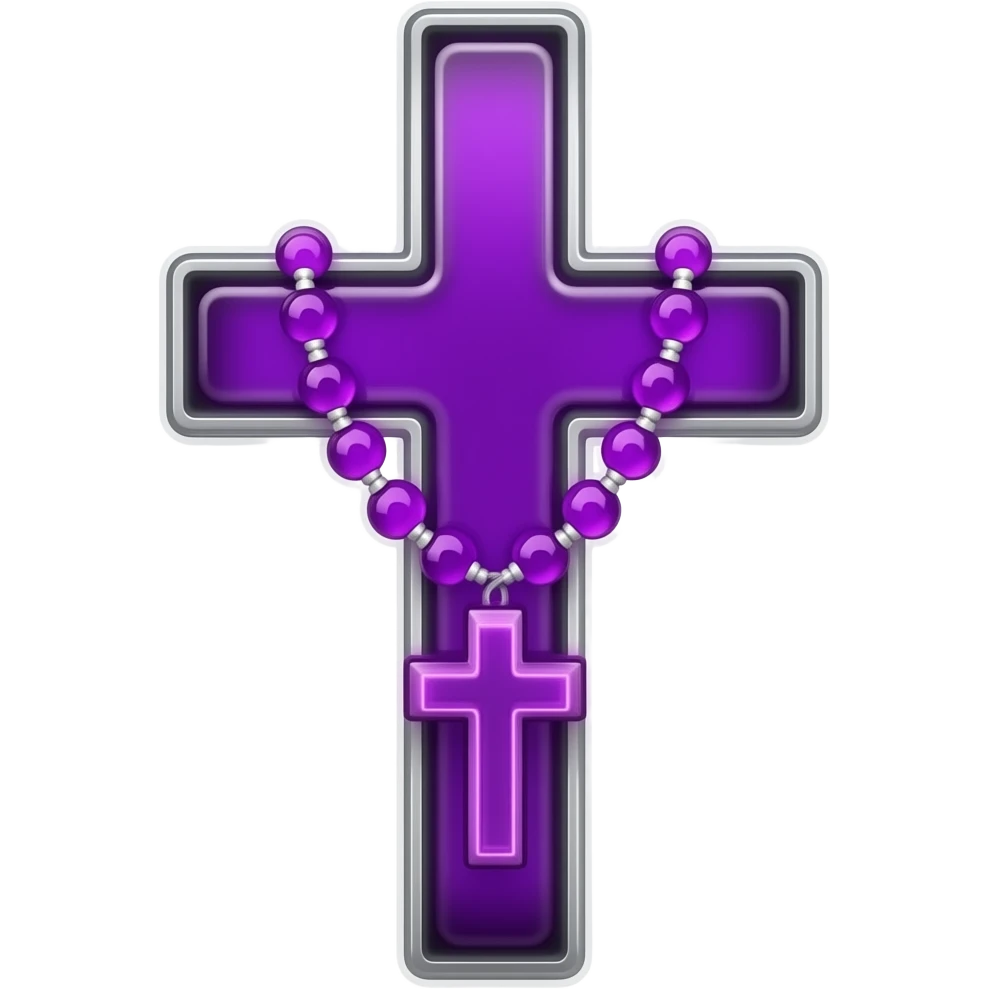 cruz sagrada roxa vidro neon com rosário roxo vidro neon emoji