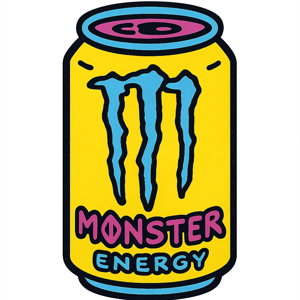 monster energy drink can, pop colors style, bold and vibrant color palette, isolated on transparent background emoji