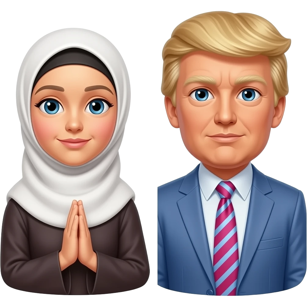 A sister in hijab holding hand in trust  a father President Donald Trump and his Talller son Barron Trump emoji