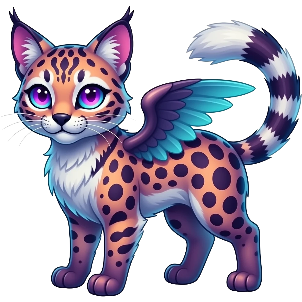 Colorful dark neon pastel gloomy edgy spooky evil tropical ruby exotic cute cool beautiful shiny beautiful fantasy-caracal-civet-genet-sergal-vernid-serval-Gryphon-Cacomistle-Trico-oncilla-animal-Fakémon-hybrid-fursona (full body) emoji