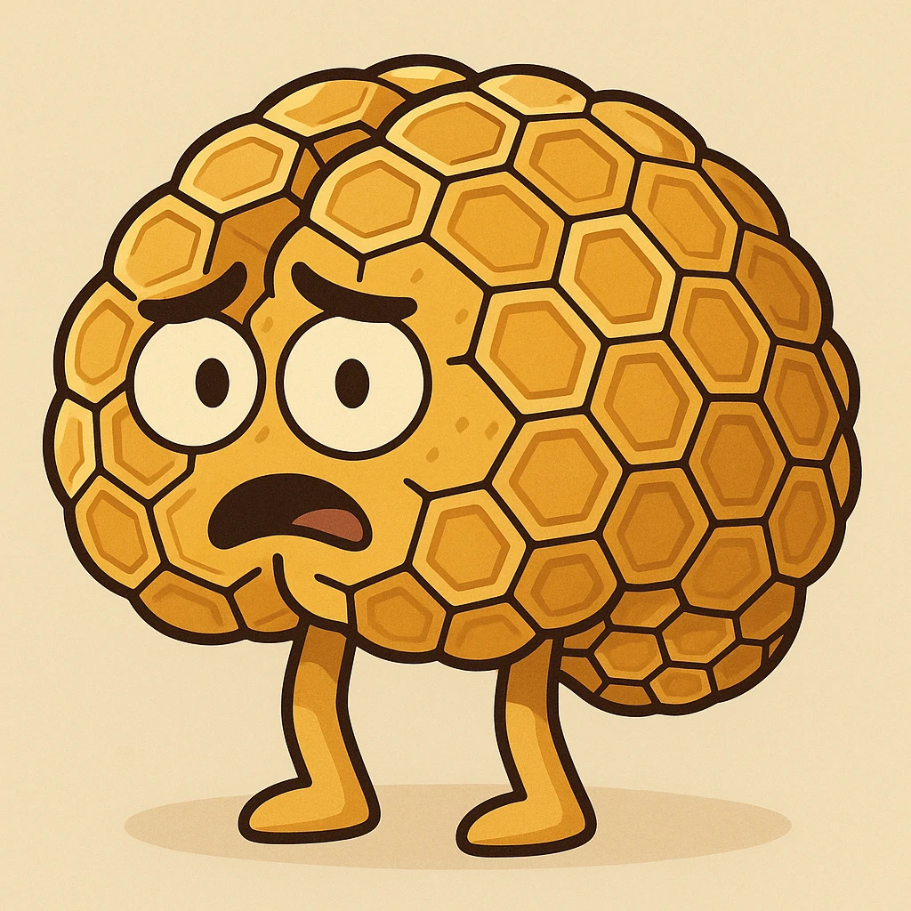 a brain made out of honeycomb, cartoon style emoji