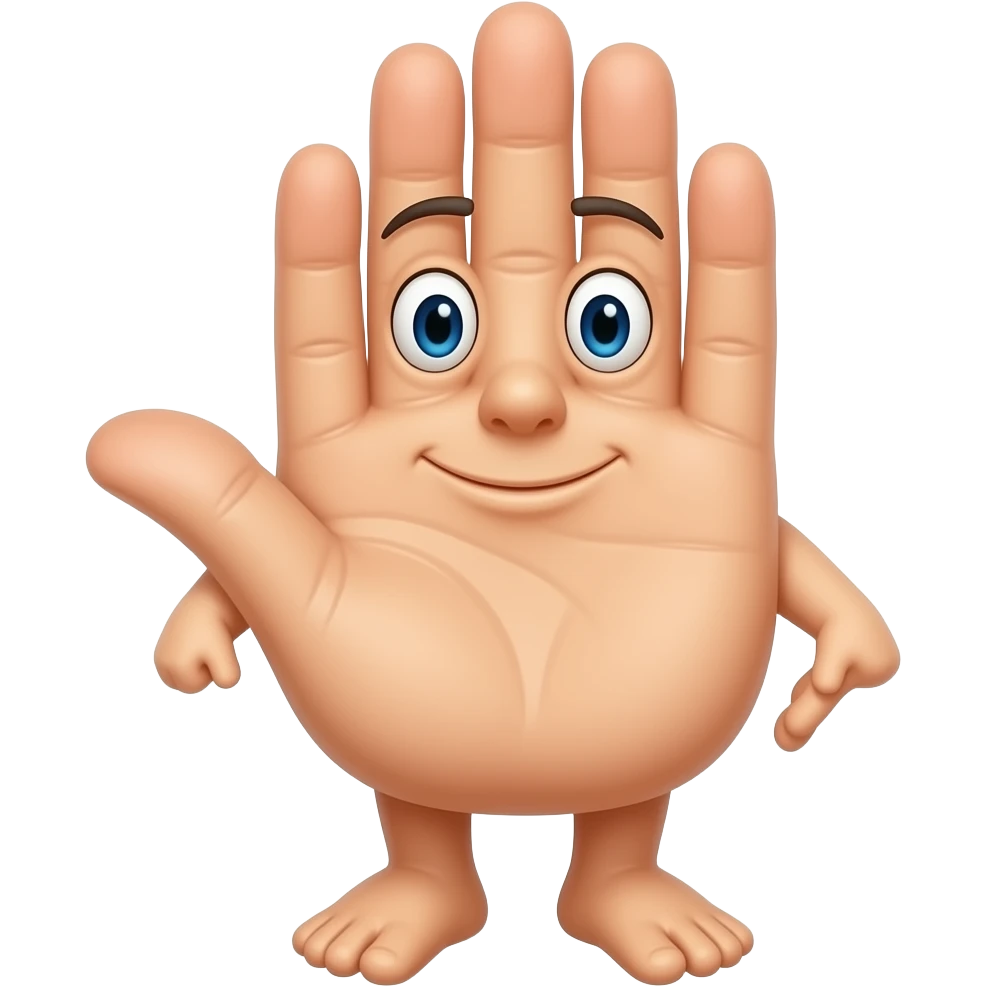 a hand character named fingerling with fingers in positions that make it look like two arms and legs. emoji
