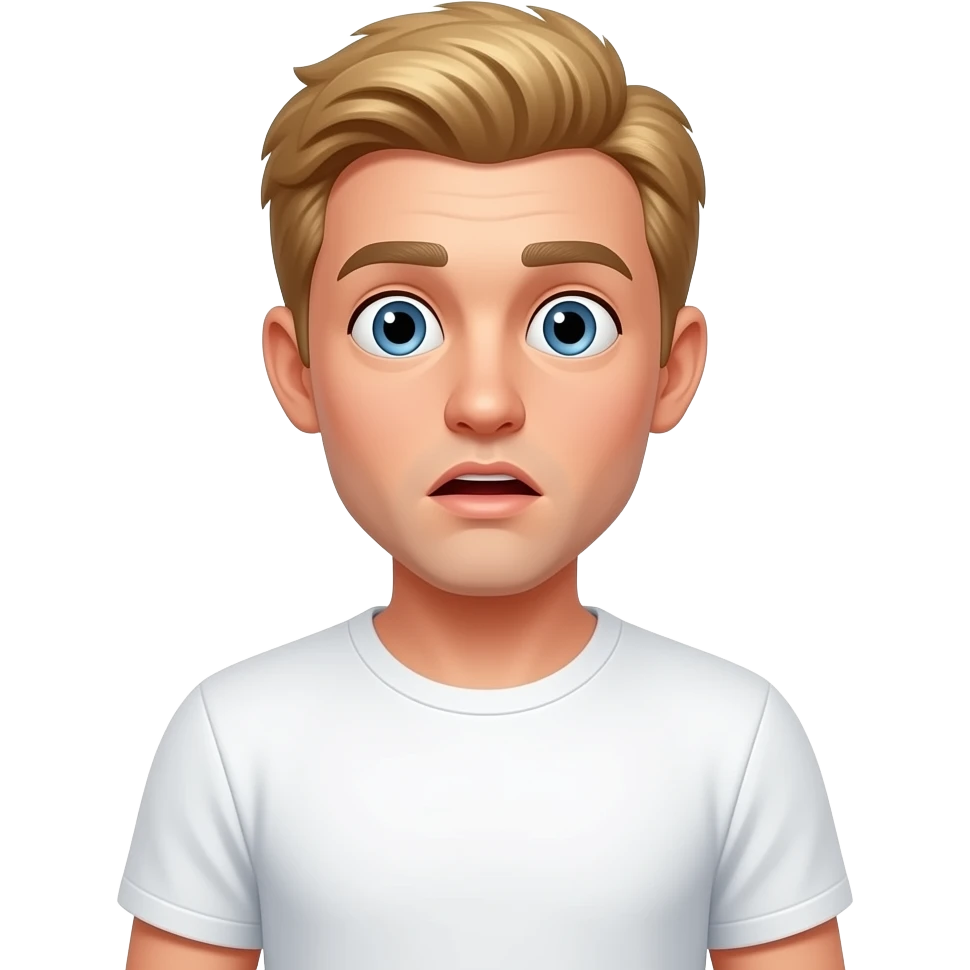мужчина 25 лет удивлен блондин в белой футболке emoji