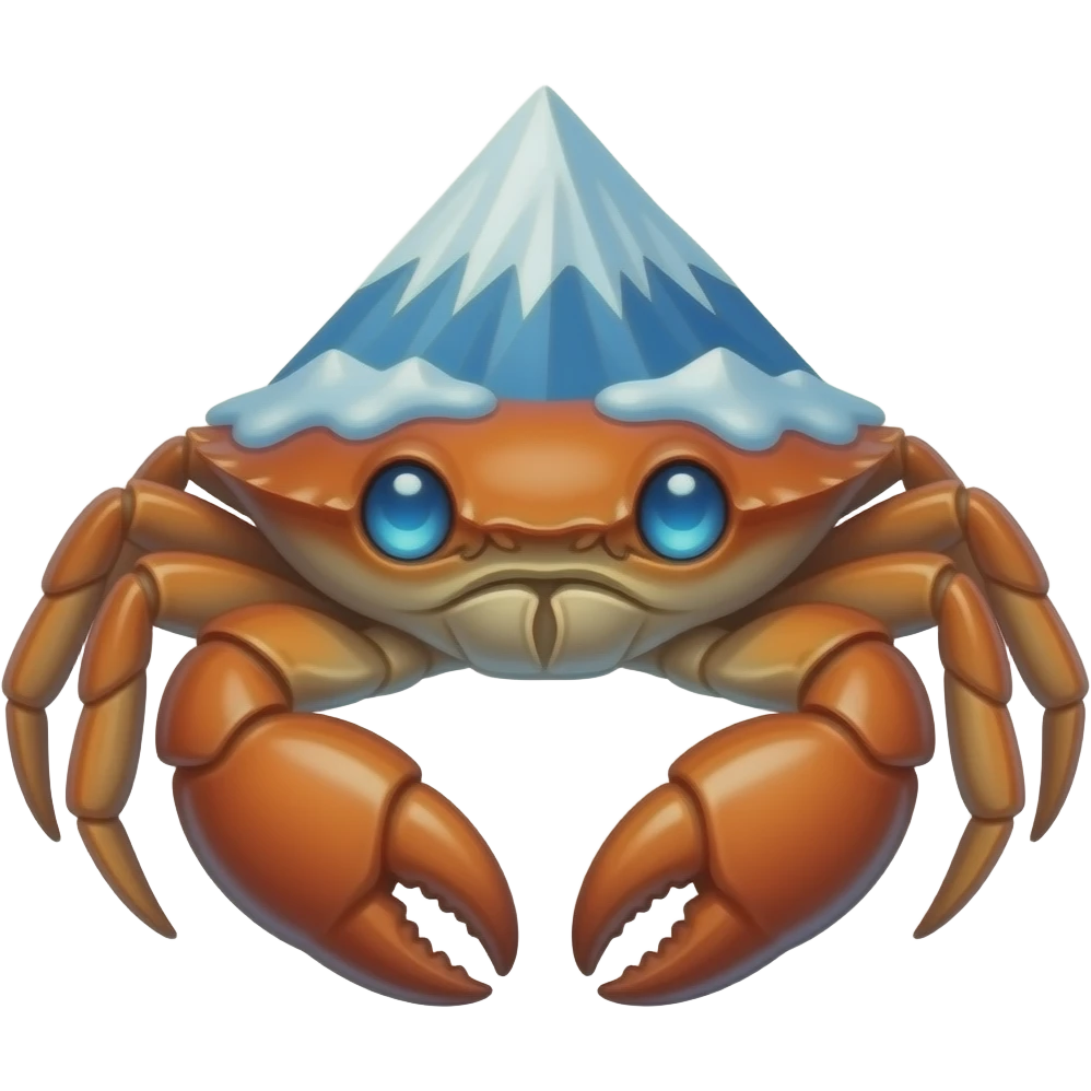 Ice crab with Mount Everest on its back facing  with glowing blue eyes emoji