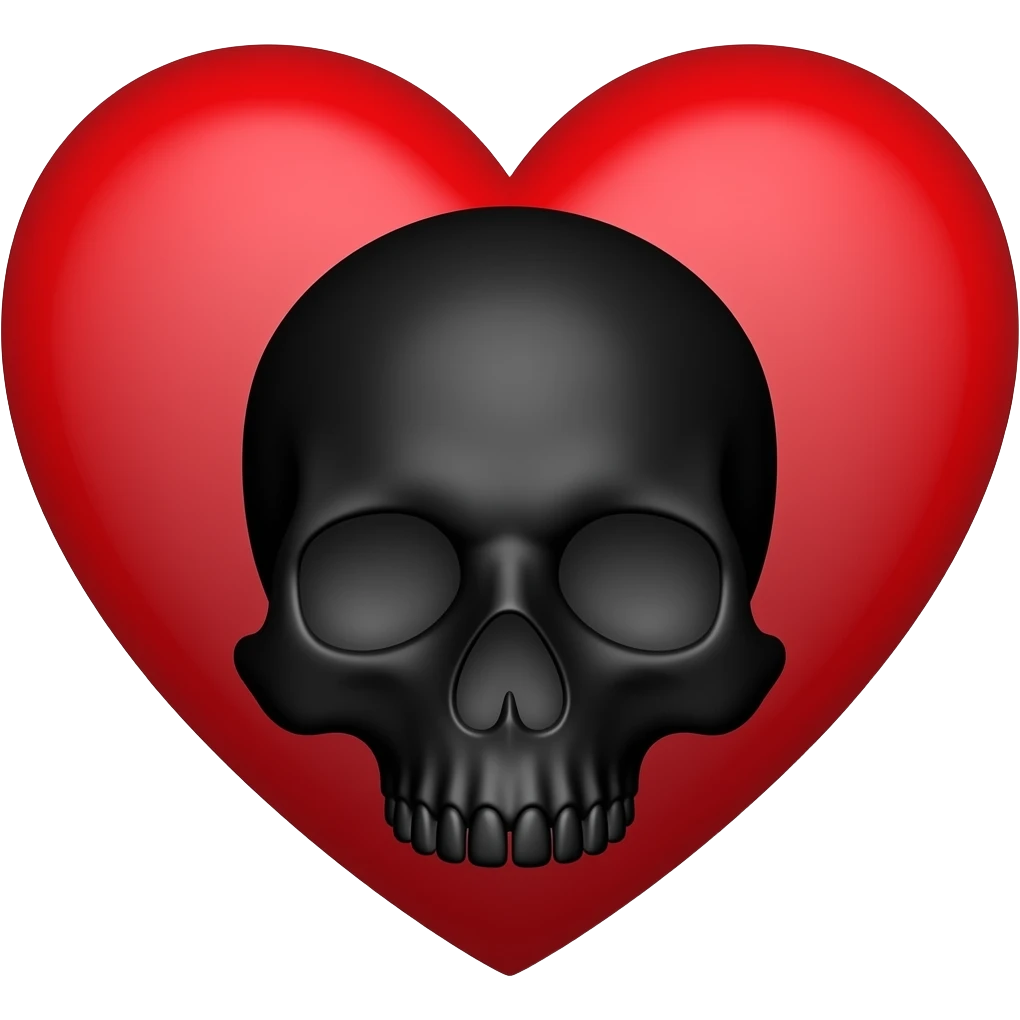 Black skull on red heart emoji