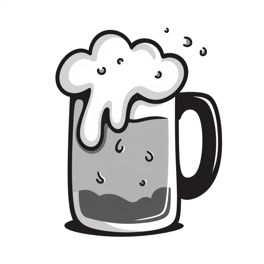 A hand drawn mug of beer with bubbles and foam at the top emoji