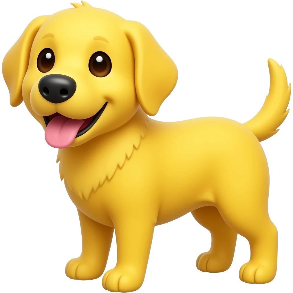 A bright yellow dog standing there, looking at us with a very happy expression. Its body is completely yellow. emoji