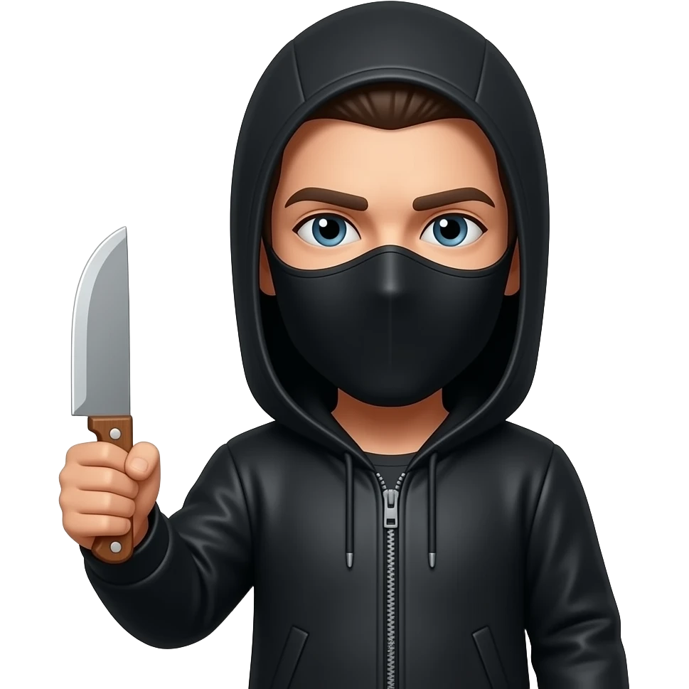 masked man holding a toy wooden knife emoji