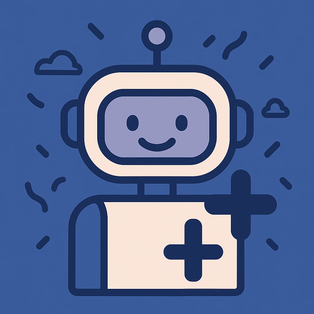 Keep the playful, blue-themed 'new user' Slack webhook icon with a single friendly robot, plus sign, and confetti. Change the background to a blueish color instead of white, while keeping the overall flat, modern, and welcoming style. emoji
