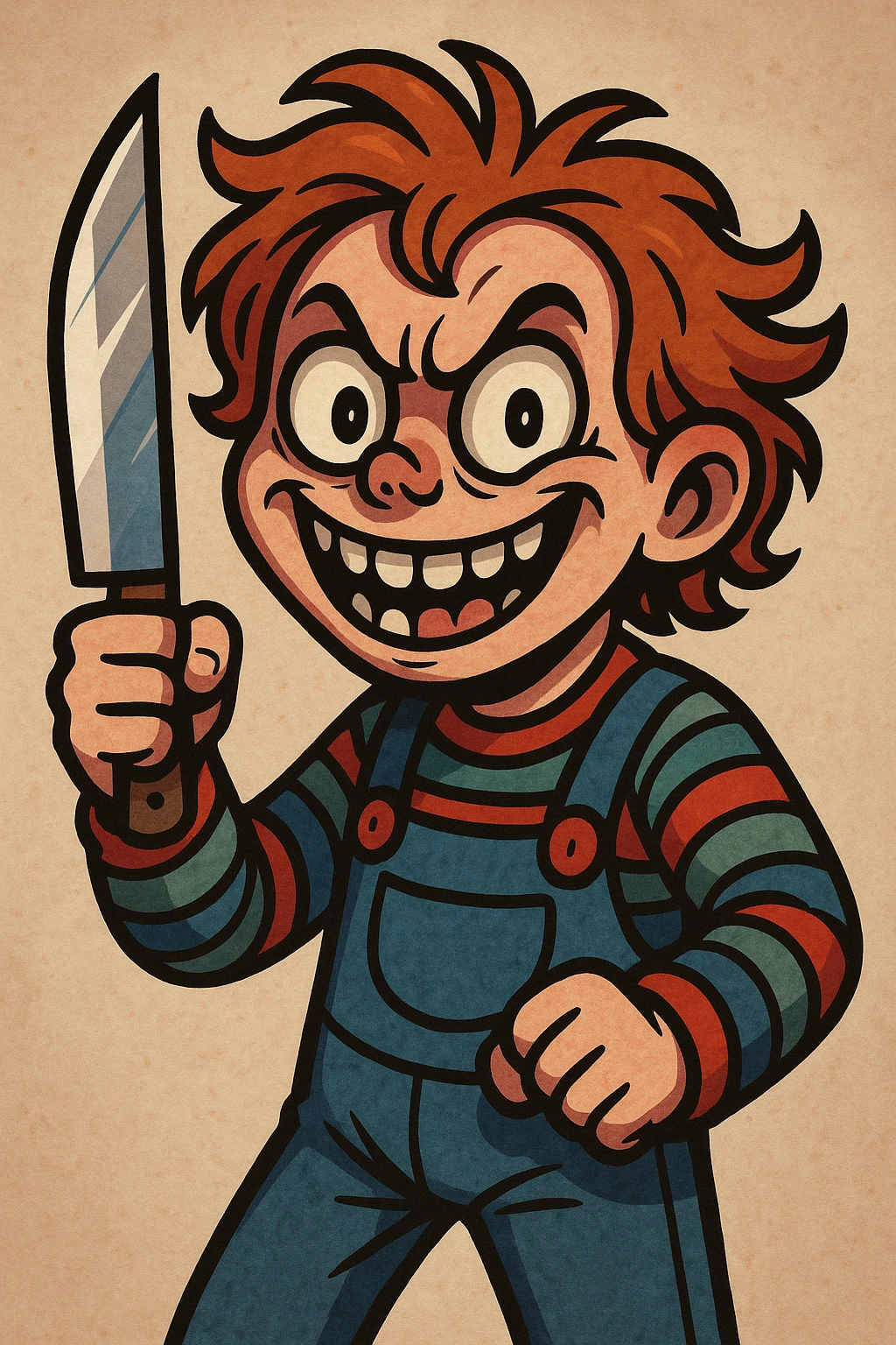 a cartoonish killer character wielding a knife, exaggerated features, playful yet creepy emoji