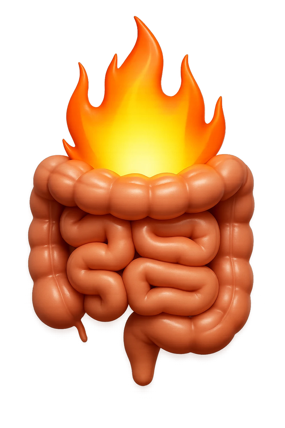 emoji stile iphone in 3d di intestino con fiamma, iperrealistico 4k emoji