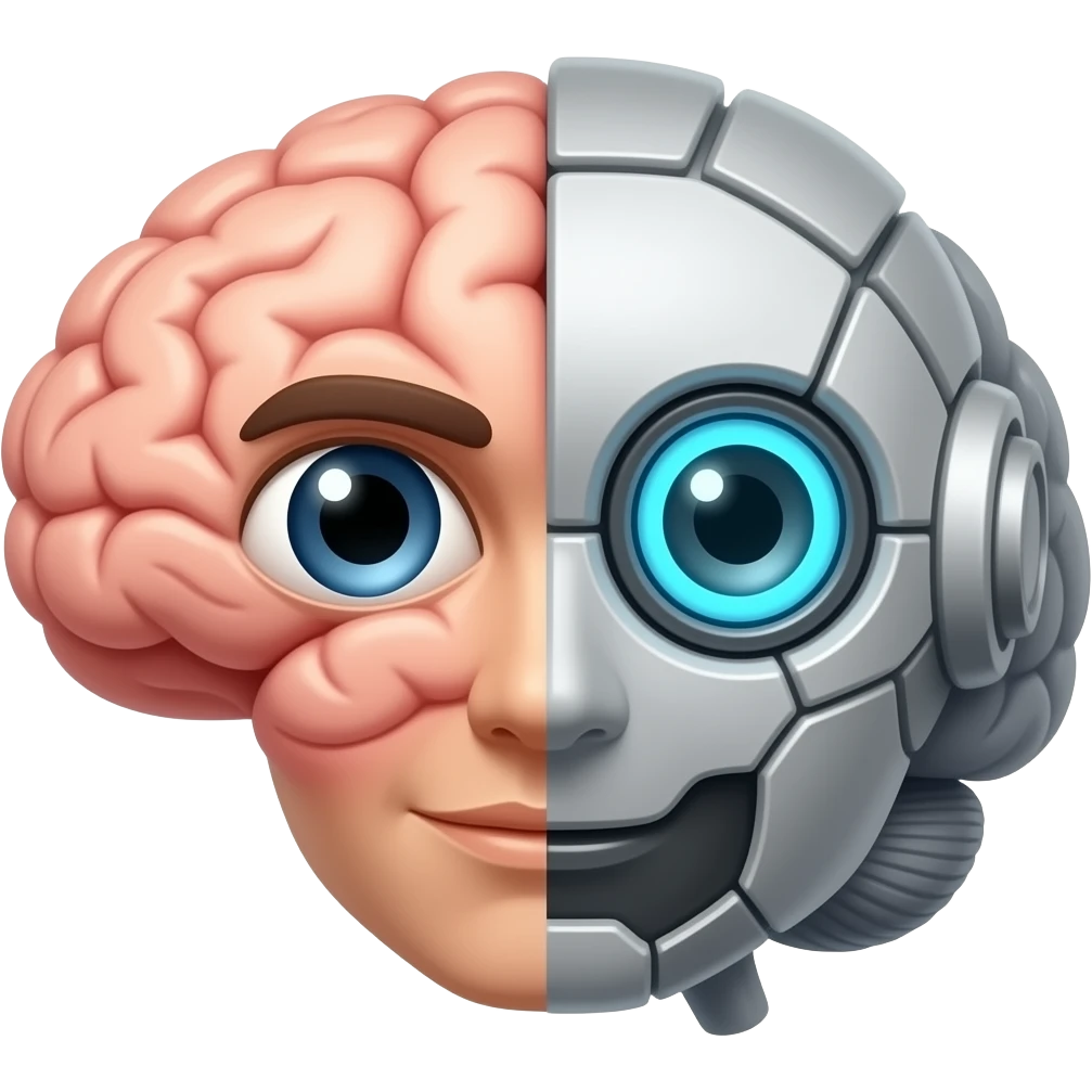 Un cerebro mitad humano mitad robot emoji