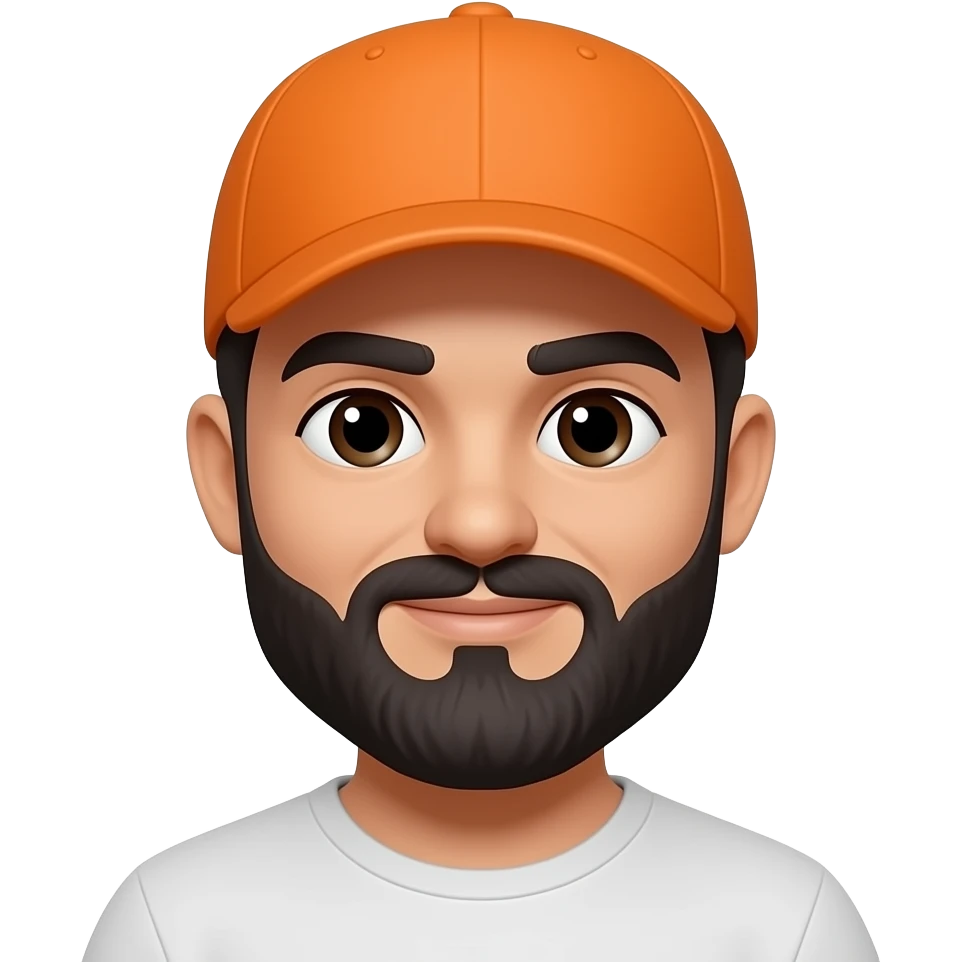 White man with black beard orange cap emoji