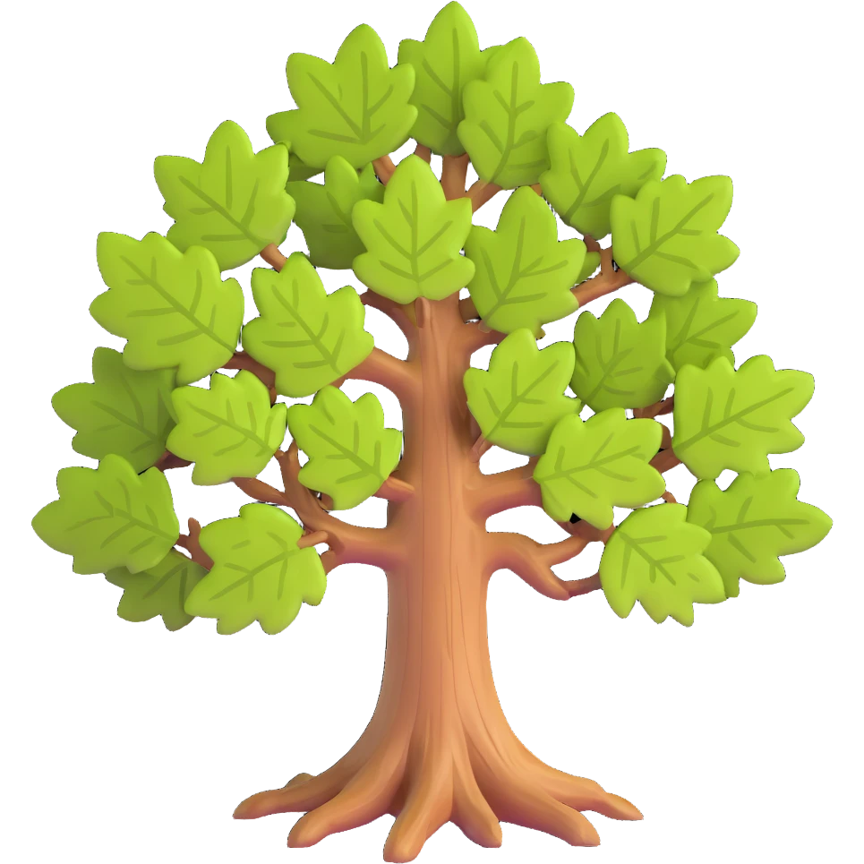 realistic oak tree with textured bark and distinctive lobed leaves emoji