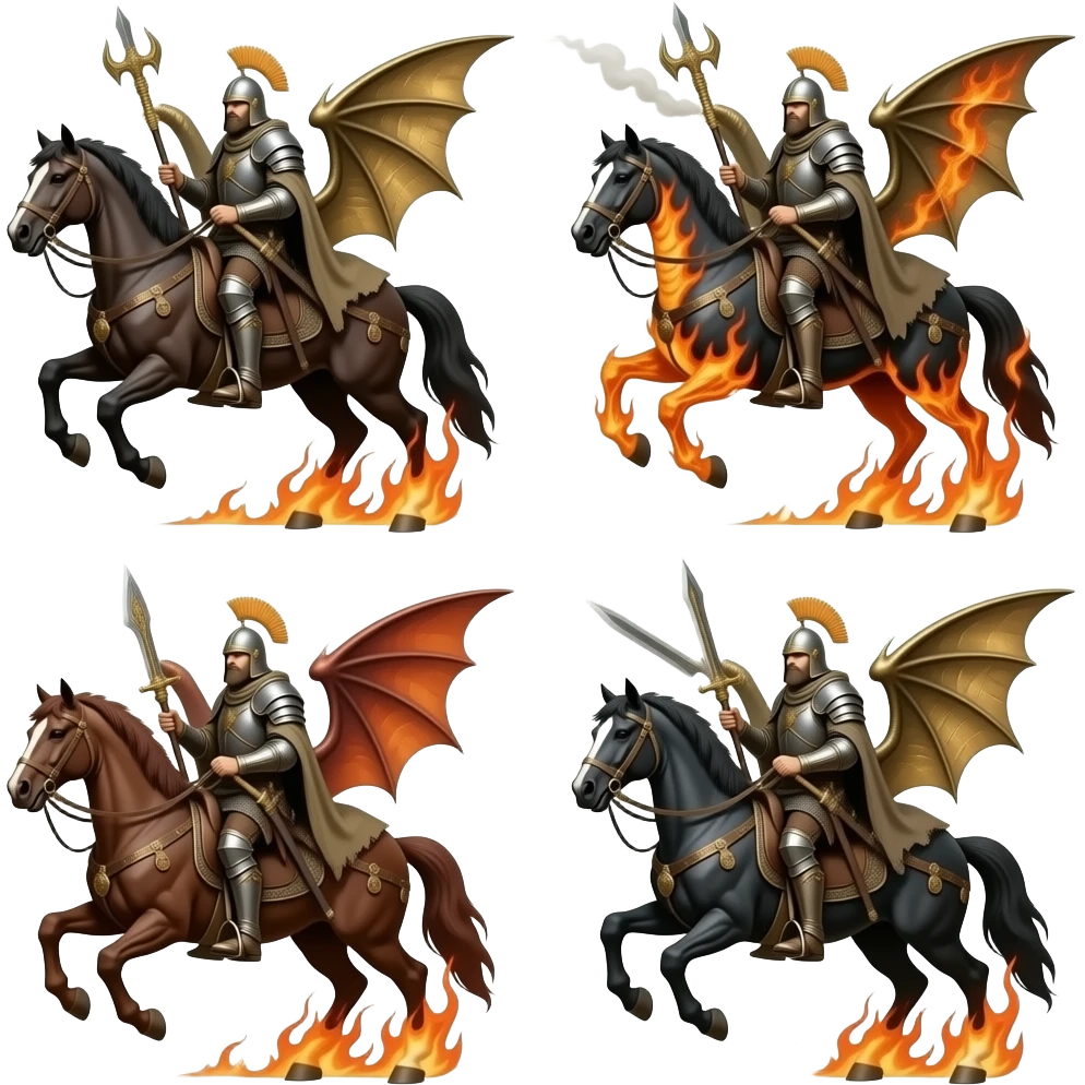 steampunk style - The four horsemen of the apocalypse ride winged fiery serpents. emoji