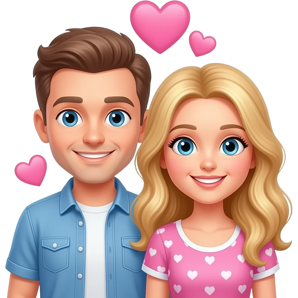 Cute Caucasian couple with pink and white hearts emoji