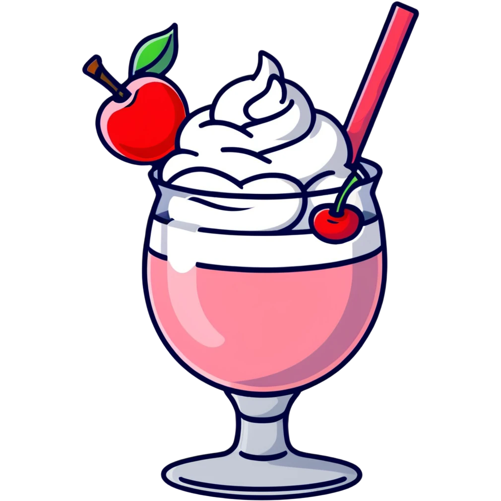 fancy pink frozen cocktail with whipped cream top and cherry emoji
