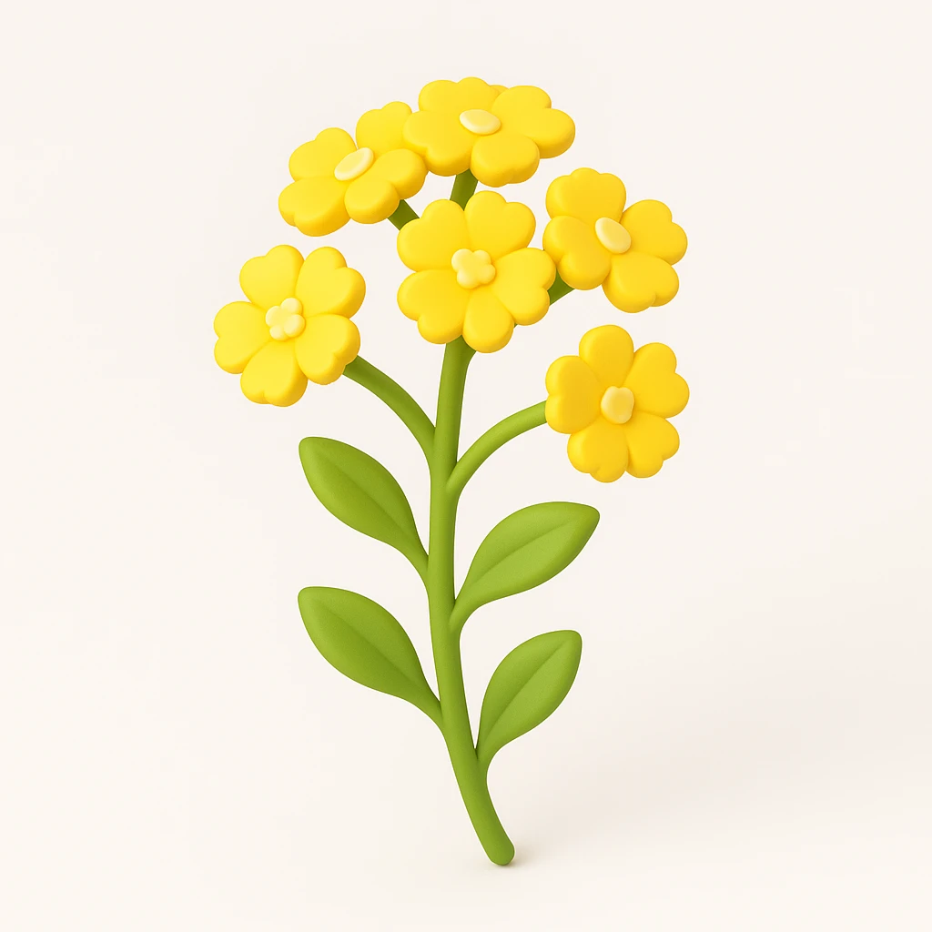 Enhance the brightness and saturation of the yellow wildflowers, making the colors of the flowers and leaves more vivid and rich. Maintain the cartoonish 3D iOS style with a clean, modern background. emoji