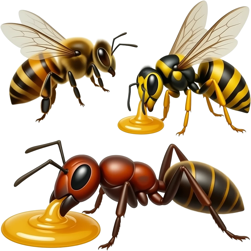 Male bee and male wasp and male Ant eating honey emoji