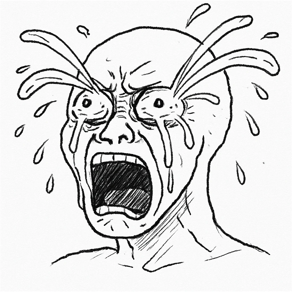 哭得像喷泉：
"角色眼睛泪水满盈，嘴巴大张着，眼泪像喷泉一样喷出来，表情非常夸张，眼睛瞪得大大的，完全无法控制情绪” emoji