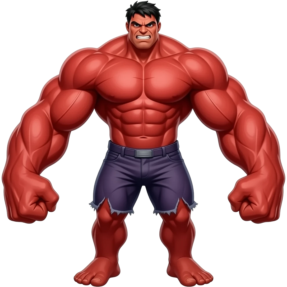 Massive very tall muscular red Hulk in black bikini full body image realistic emoji