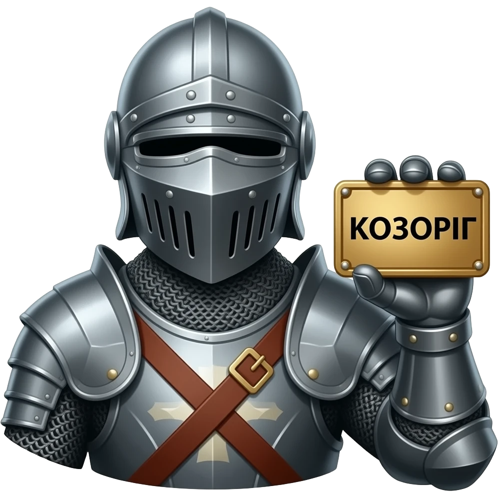 Лицар тримає в правій руці табличку де написано "КОЗОРІГ" emoji