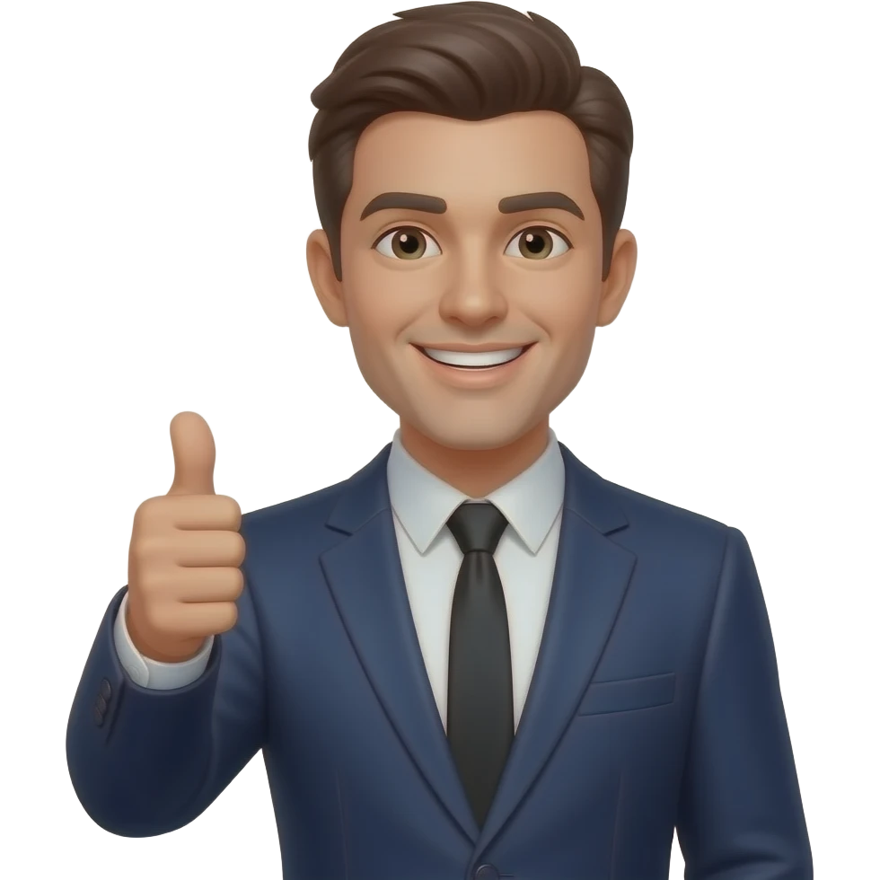 make a very confident guy with a suit and tie and holding a thumbs up emoji