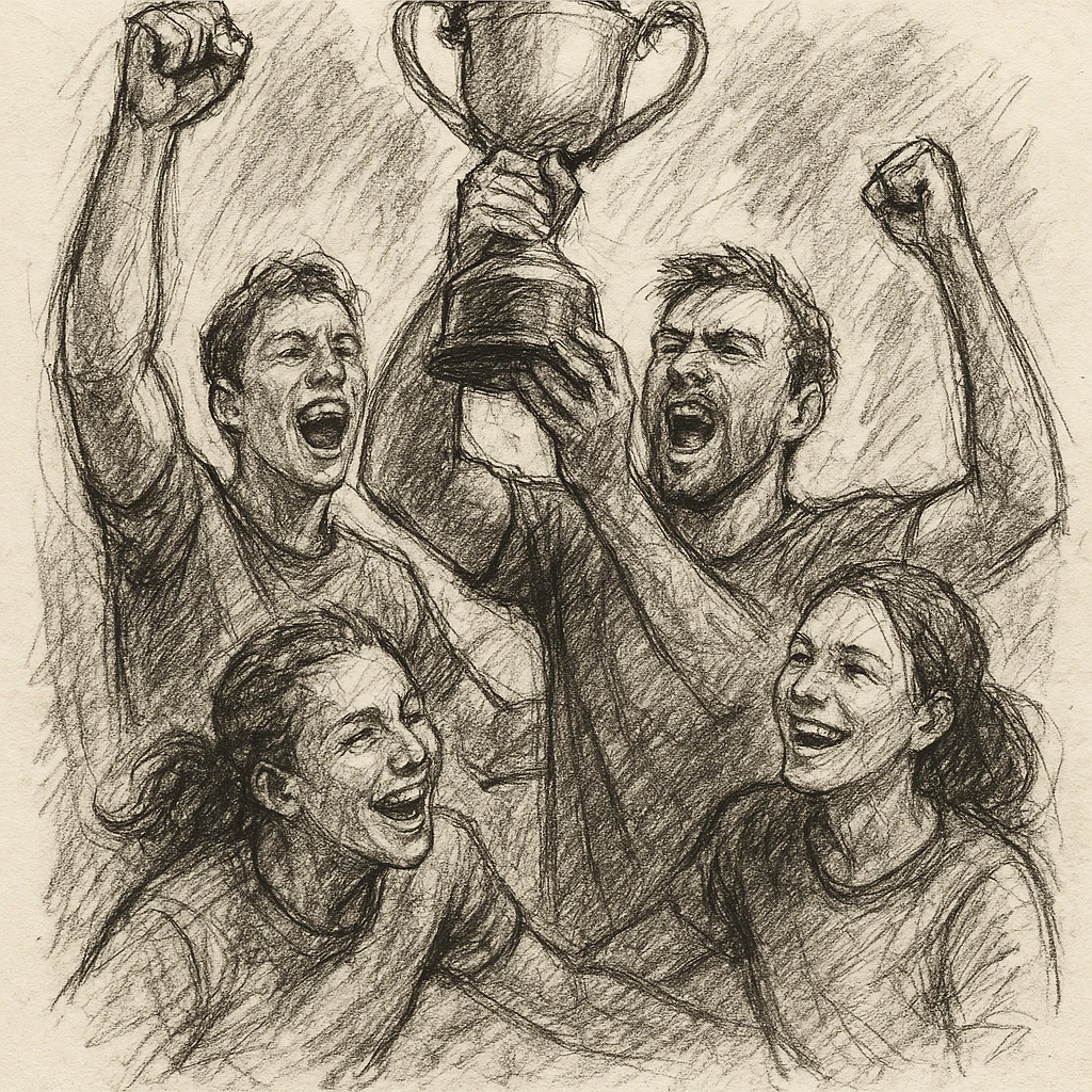 team celebrating with trophy emoji