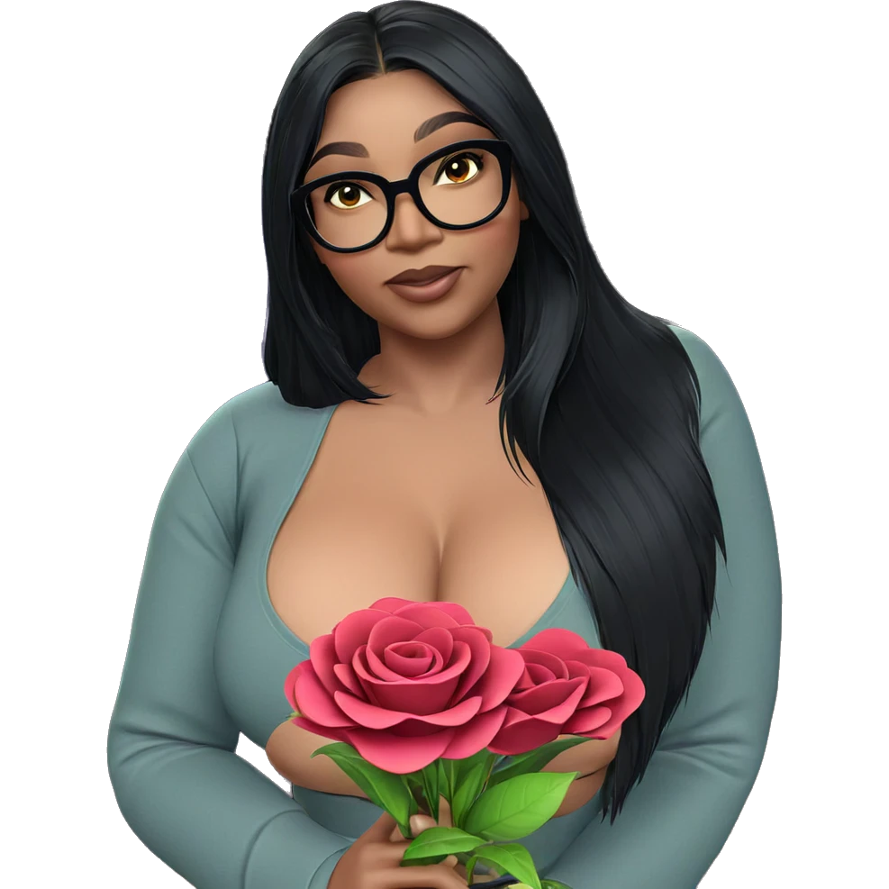 girl with black hair and flower emoji