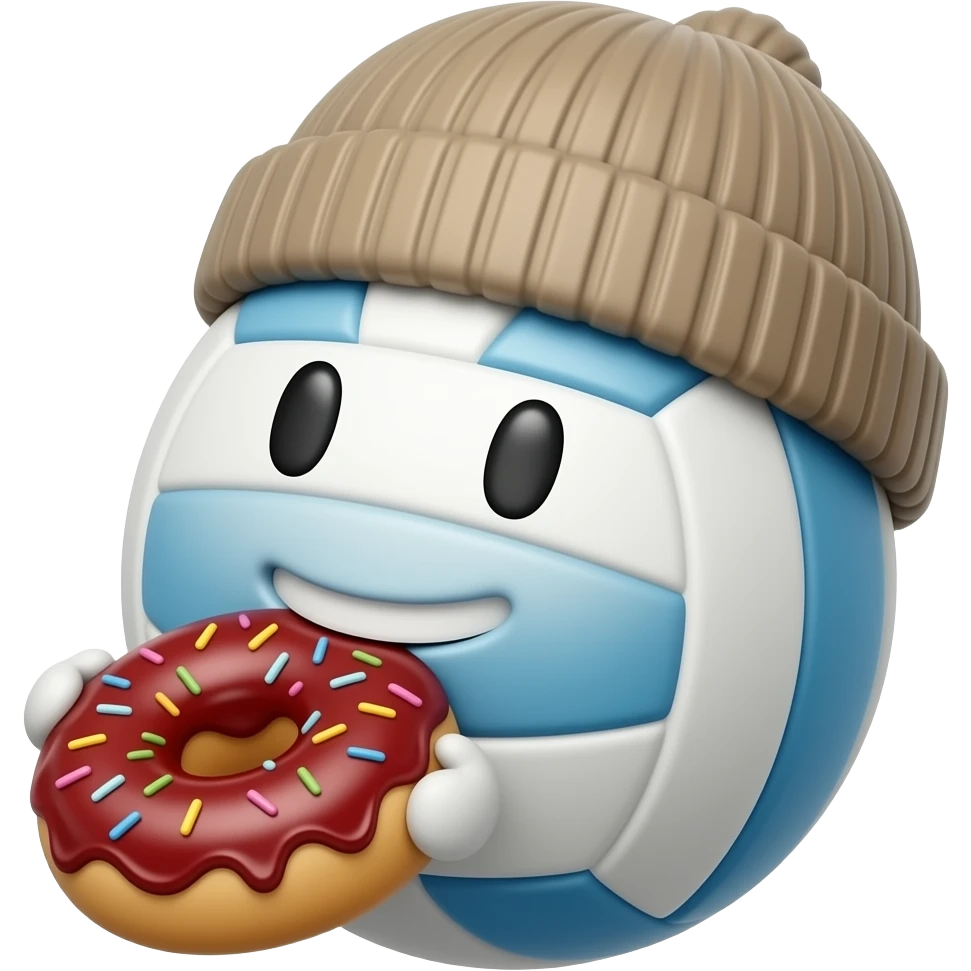 volleyball wearing a beanie eating a jam doughnut. just this. do not add anything else, i want the volleyball to have a face emoji