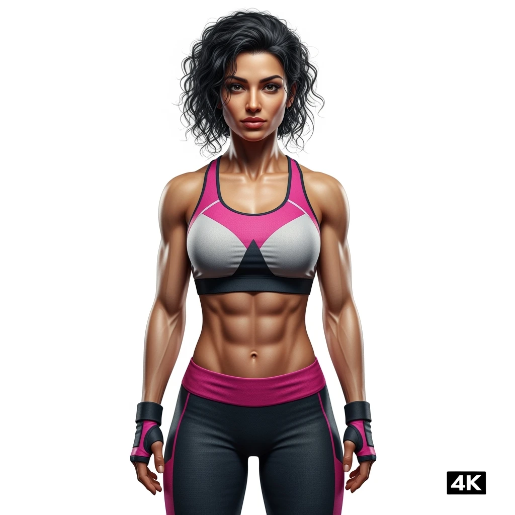 DONNA FITNESS IN FORMA, POSA FRONTALE IPERREALISTICA 4K, SENZA SFONDO emoji