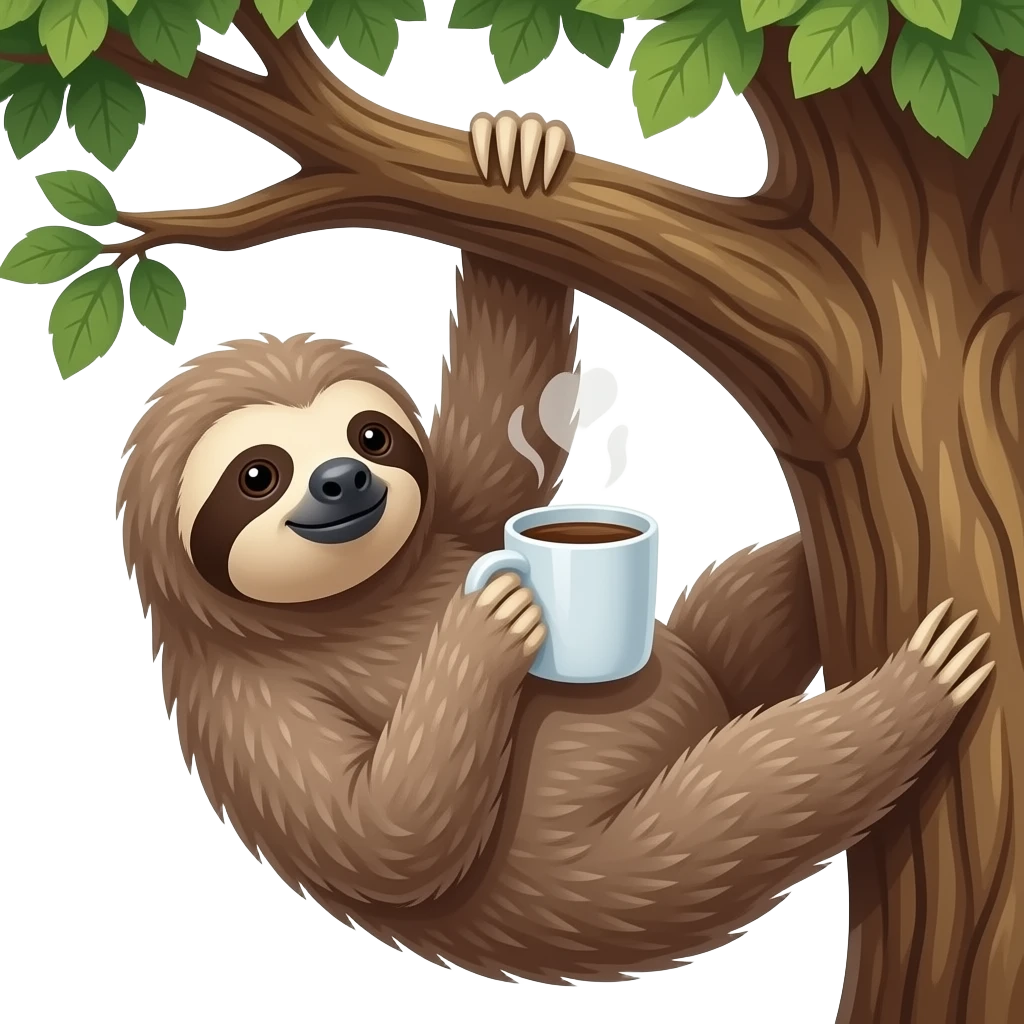 sloth big tree drink morning coffee emoji