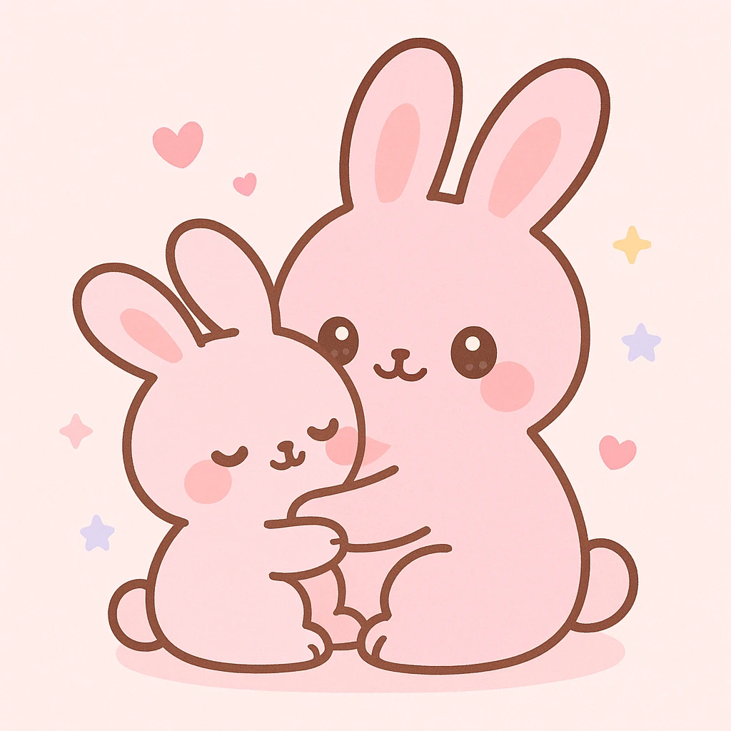 pink bunnies snuggling  emoji