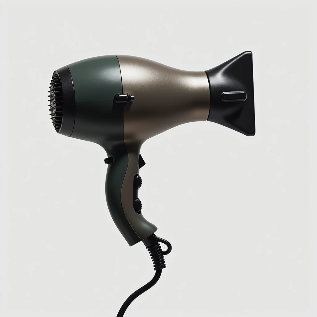 A realistic hair dryer with a cord and a detailed nozzle, photorealistic style. emoji
