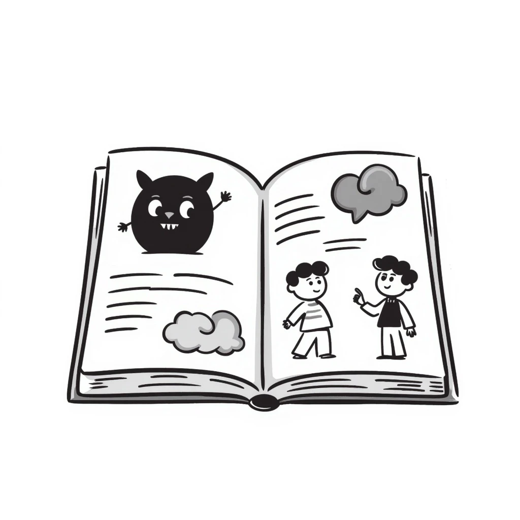 an open book, hand drawn doodle style emoji
