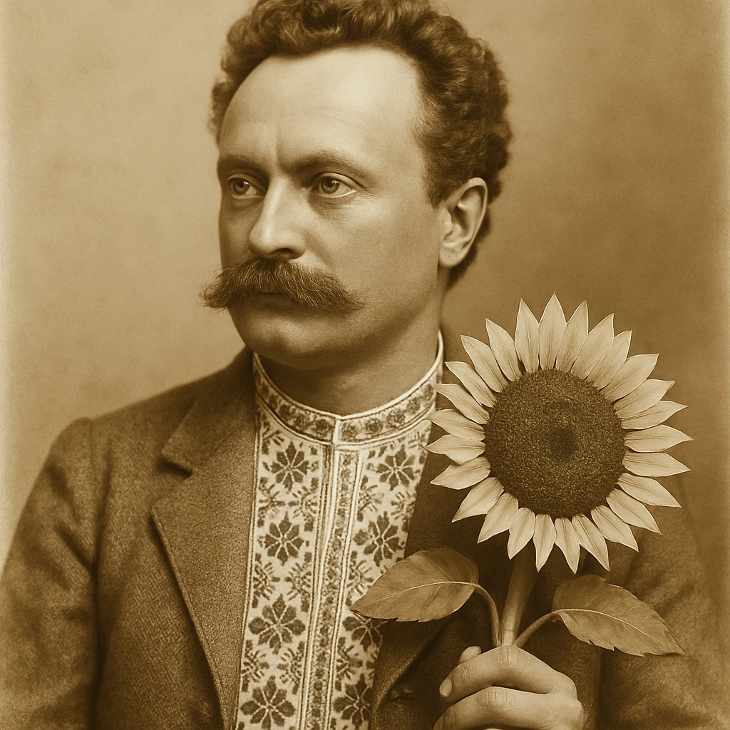 holds a sunflower in his hand emoji