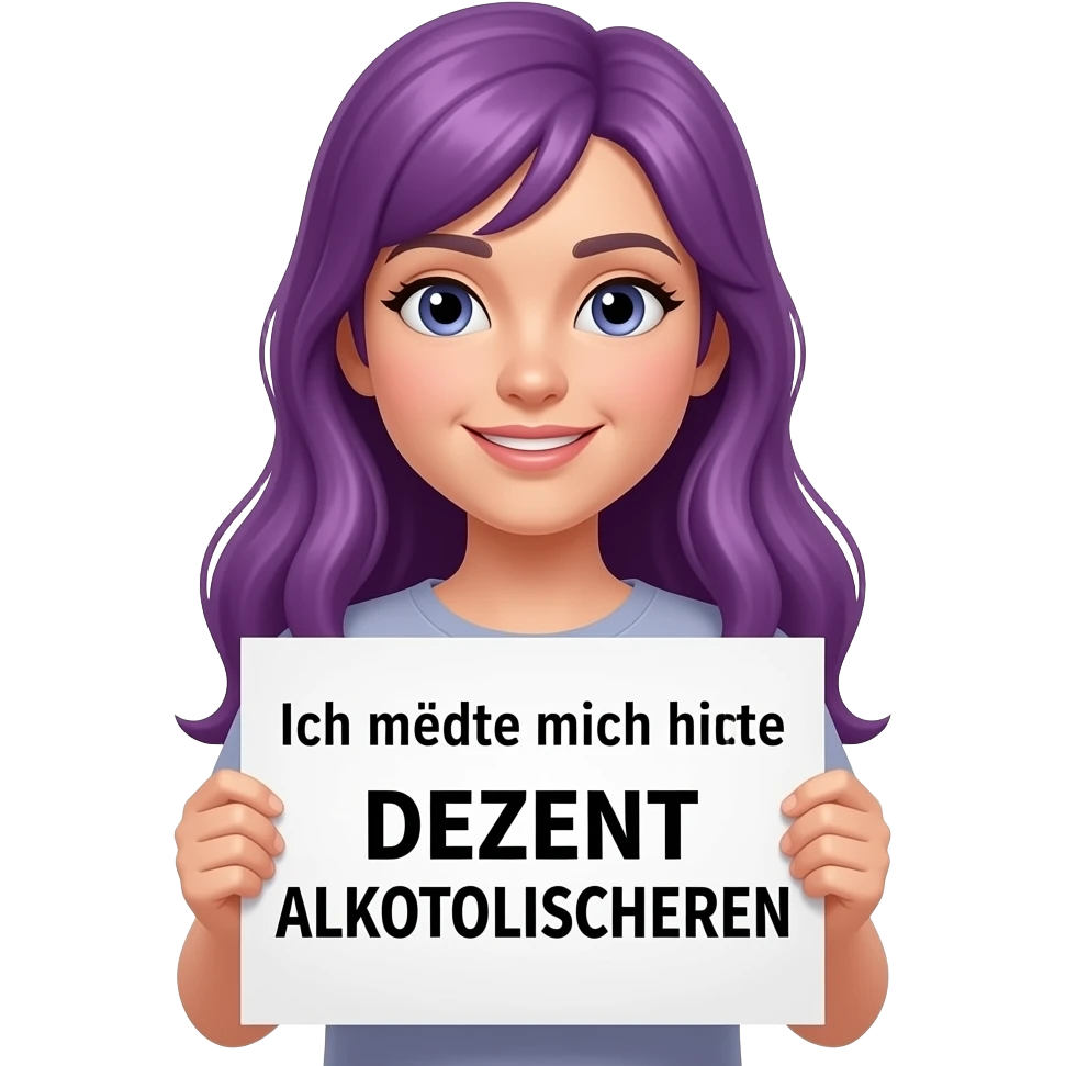 girl with long purple hair holding a Ich möchte mich heute DEZENT ALKOHOLISIEREN sign emoji