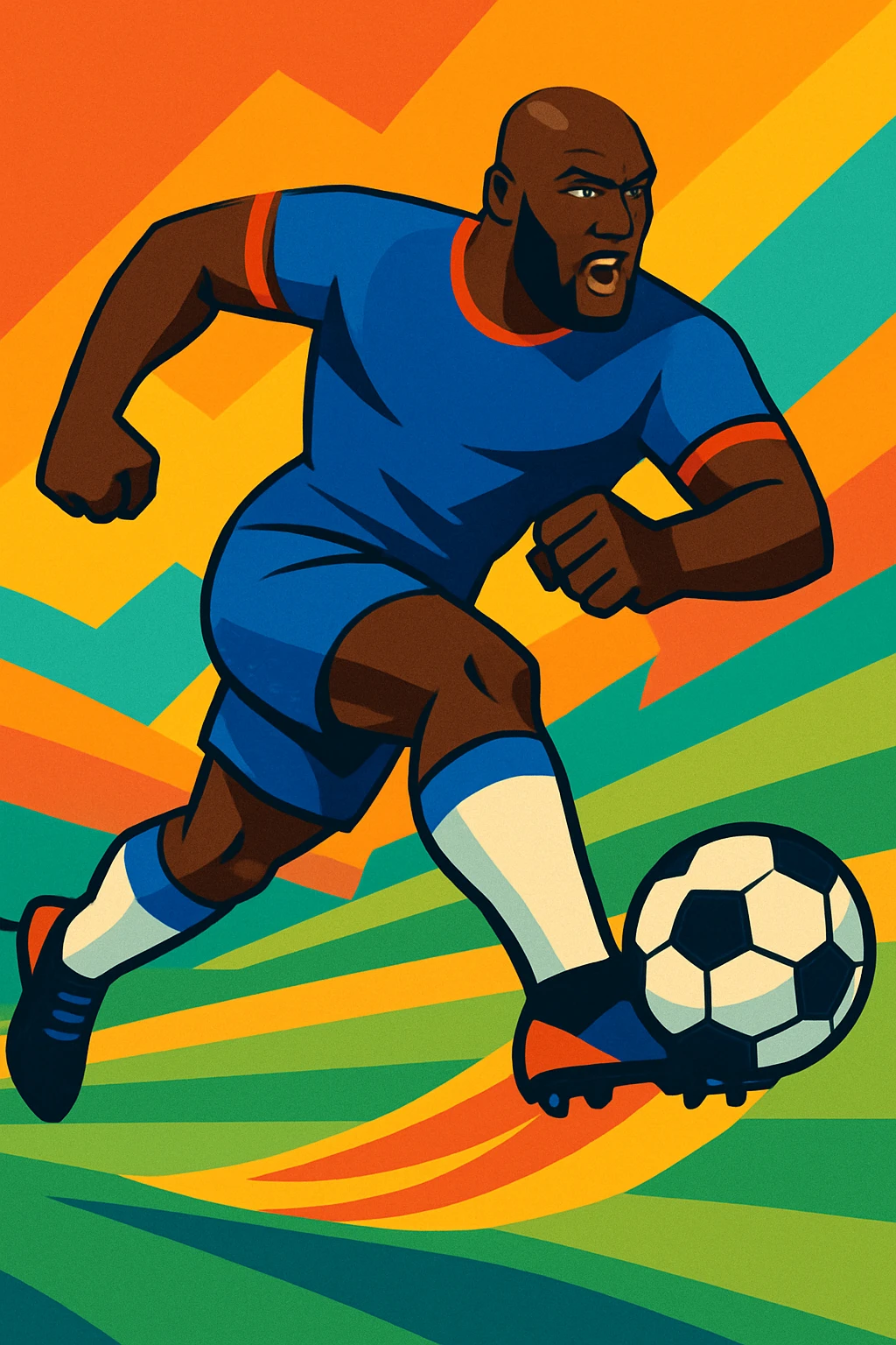 Romelu Lukaku as a powerful football striker, athletic build, short hair, dynamic and colorful cartoon style emoji