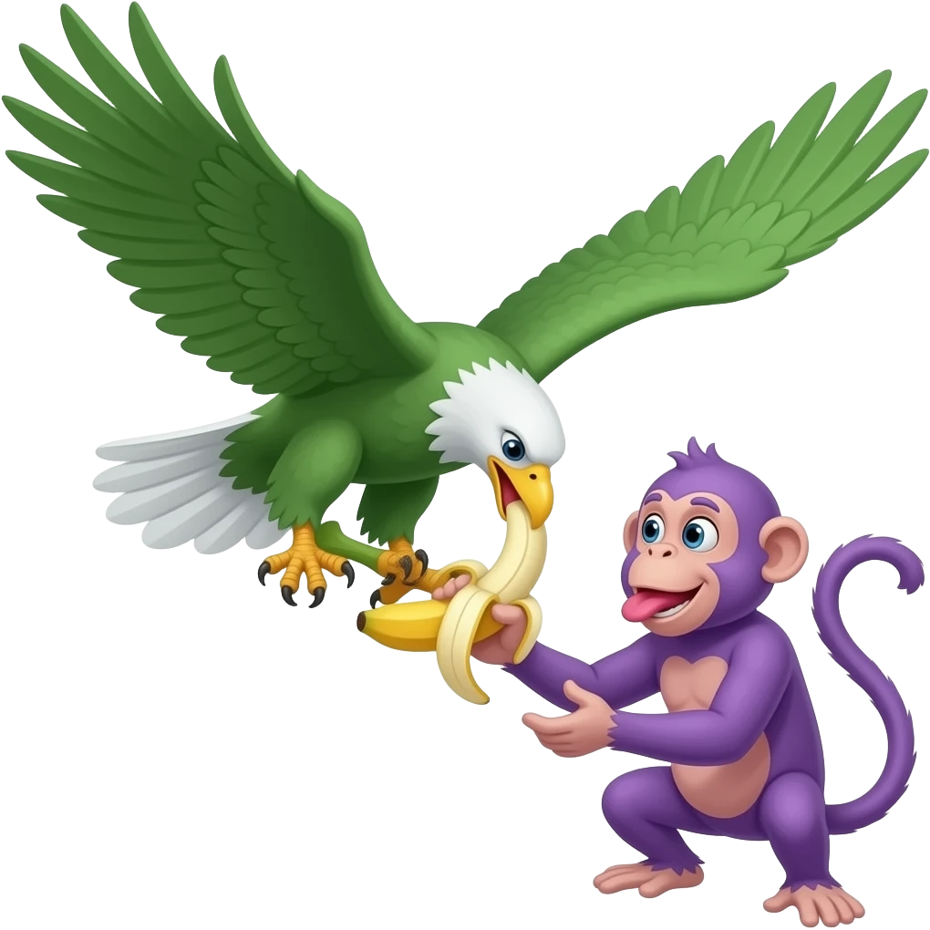 zöld sas elkapja a banán evő lila majmot emoji