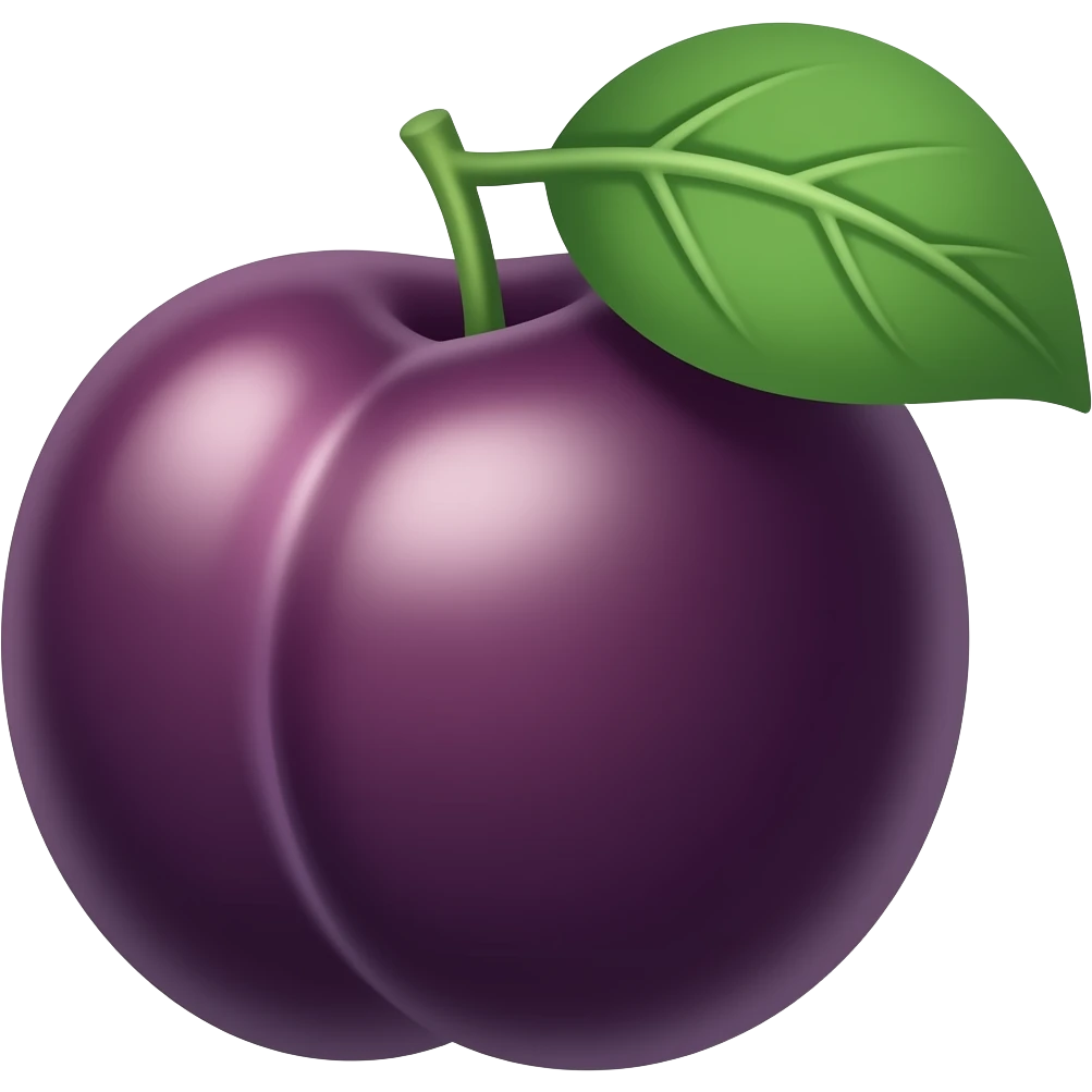 Match the color and style of my plum. No box or extra design.. add a green leaf. No letters. emoji