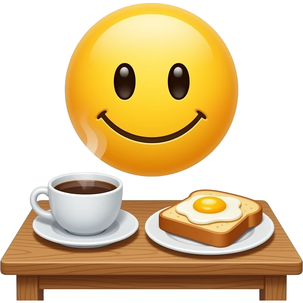 Yellow smiley emoji with good morning breakfast emoji