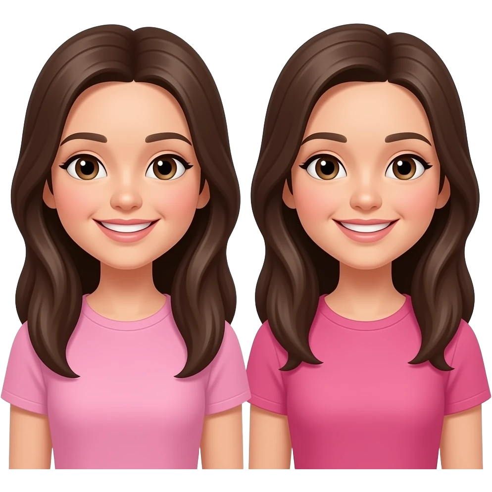 Two sisters long hair smiling  wearing pink emoji